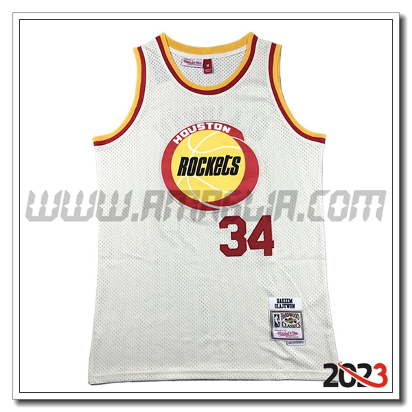Maglia Houston Rockets (OLAJUWON #34) 2023/24 Bianco/Giallo/Rosso