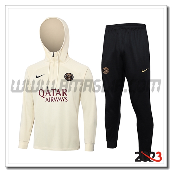 Giacca Con Cappuccio Tuta PSG Beige/Nero 2023 2024