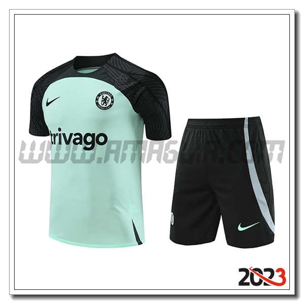 Kit Maglia Allenamento + Pantaloncini FC Chelsea Verde/Nero 2023 2024