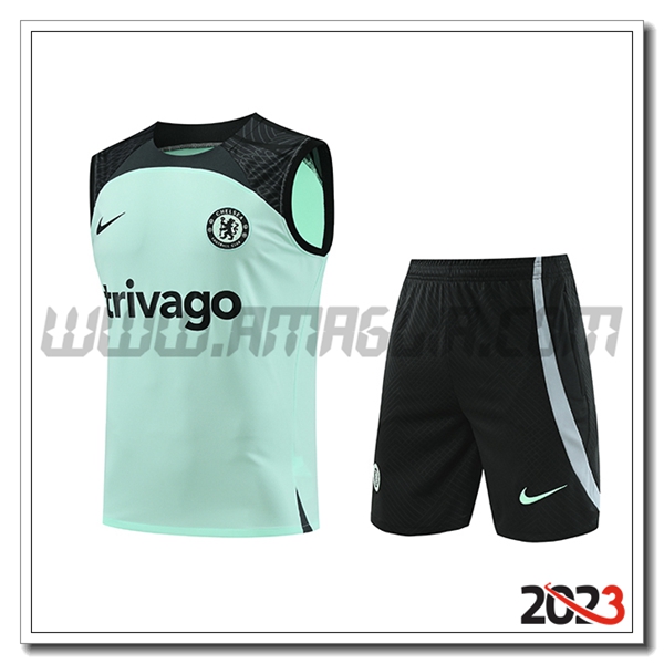 Kit Canotta Allenamento + Pantaloncini FC Chelsea Verde/Nero 2023 2024