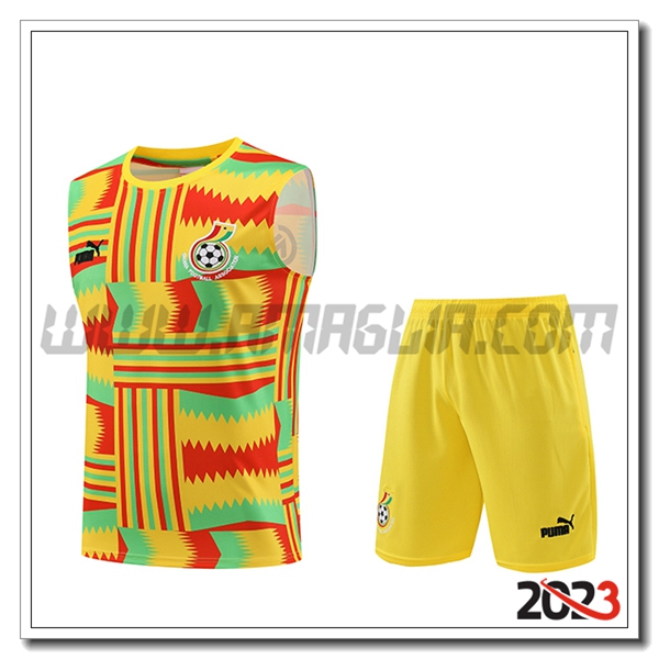 Kit Canotta Allenamento + Pantaloncini Ghana Giallo/Rosso/Verde 2023 2024