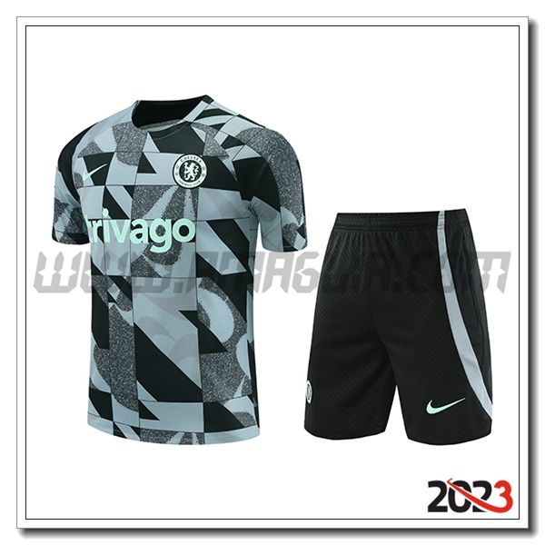 Kit Maglia Allenamento + Pantaloncini FC Chelsea Verde/Nero/Grigio 2023 2024