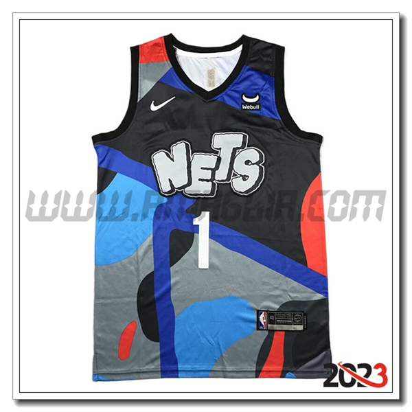 Maglia Brooklyn Nets (BRIDGES #1) 2023/24 Nero/Grigio/Blu/Rosso -02