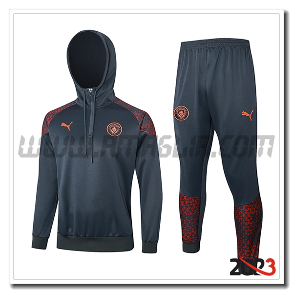 Giacca Con Cappuccio Tuta Manchester City Grigio/Rosso 2023 2024