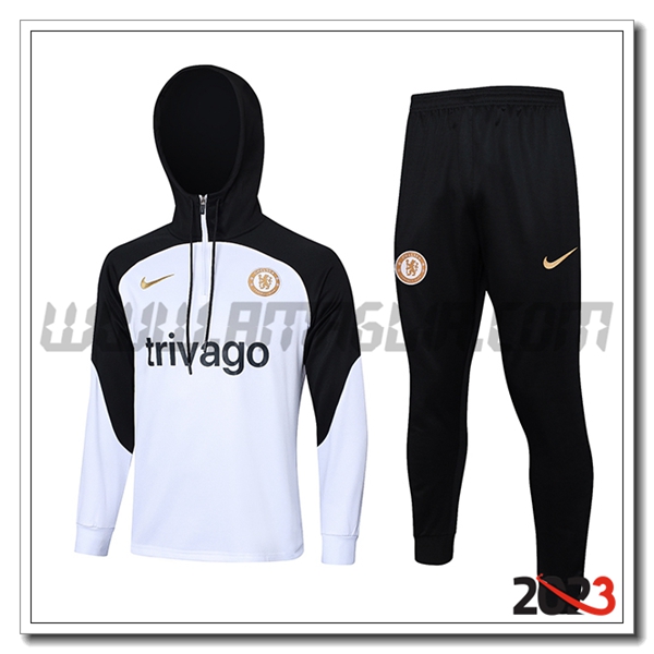 Giacca Con Cappuccio Tuta FC Chelsea Bianco/Nero 2023 2024 -02