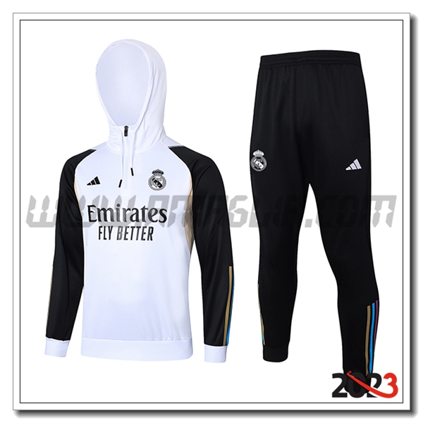 Giacca Con Cappuccio Tuta Real Madrid Bianco/Nero 2023 2024
