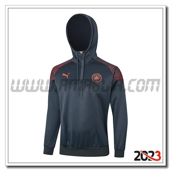 Felpa Allenamento Cappuccio Manchester City Grigio/Rosso 2023 2024