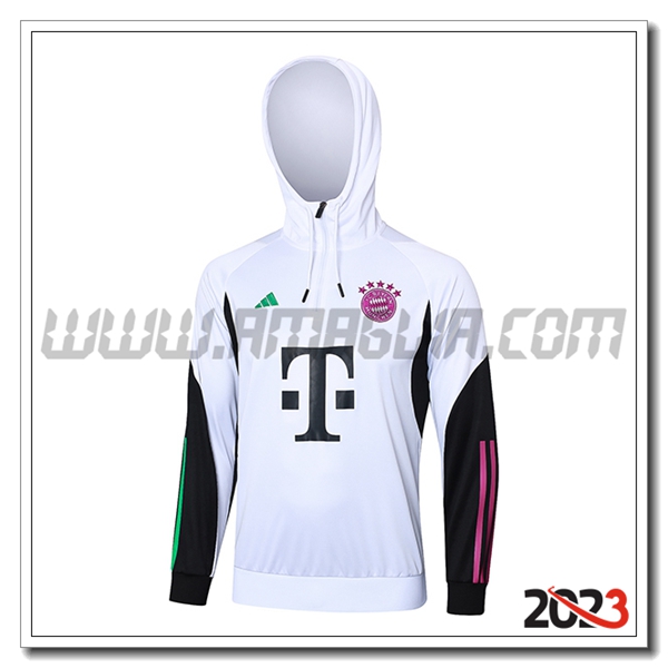 Felpa Allenamento Cappuccio Bayern Monaco Bianco/Nero 2023 2024