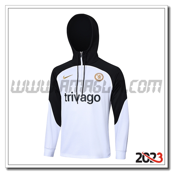 Felpa Allenamento Cappuccio FC Chelsea Bianco/Nero 2023 2024