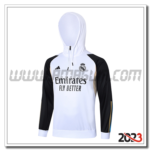 Felpa Allenamento Cappuccio Real Madrid Bianco/Nero 2023 2024