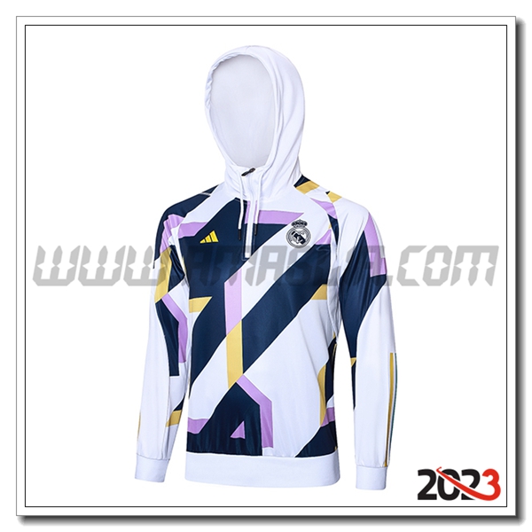 Felpa Allenamento Cappuccio Real Madrid Bianco/Blu/viola 2023 2024