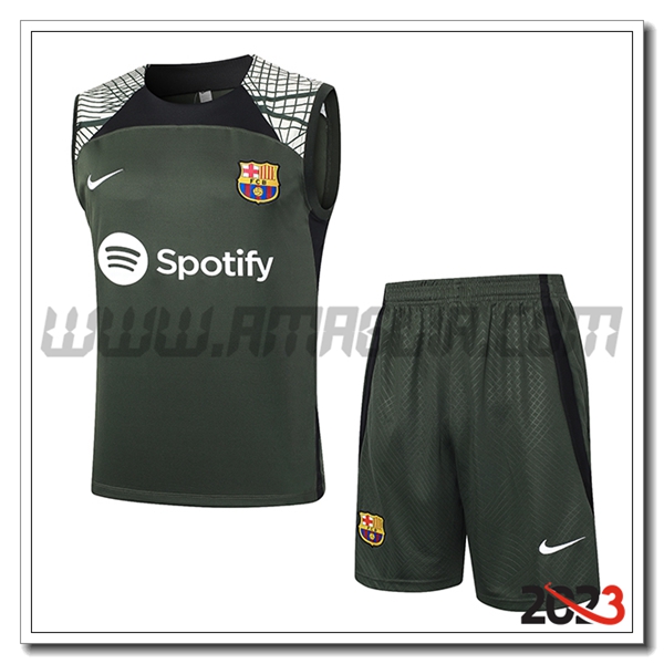 Kit Canotta Allenamento + Pantaloncini FC Barcellona Verde 2023 2024 -04