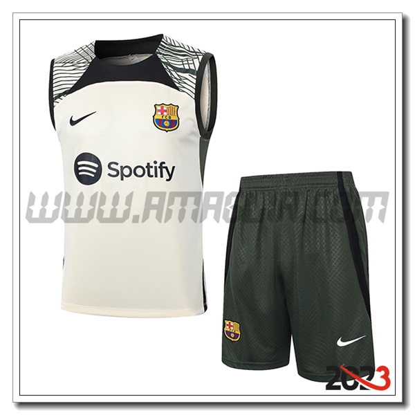 Kit Canotta Allenamento + Pantaloncini FC Barcellona Beige/Nero/Verde 2023 2024