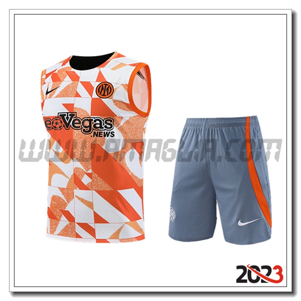 Kit Canotta Allenamento + Pantaloncini Inter Milan Bianco/Arancia/Grigio 2023 2024