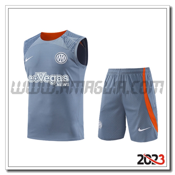Kit Canotta Allenamento + Pantaloncini Inter Milan Grigio/Arancia 2023 2024