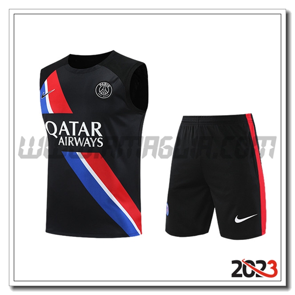 Kit Canotta Allenamento + Pantaloncini PSG Nero/Rosso/Blu 2023 2024