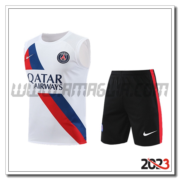 Kit Canotta Allenamento + Pantaloncini PSG Bianco/Nero/Rosso/Blu 2023 2024