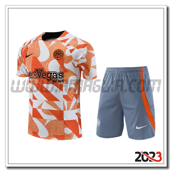 Kit Maglia Allenamento + Pantaloncini Inter Milan Bianco/Arancia/Grigio 2023 2024