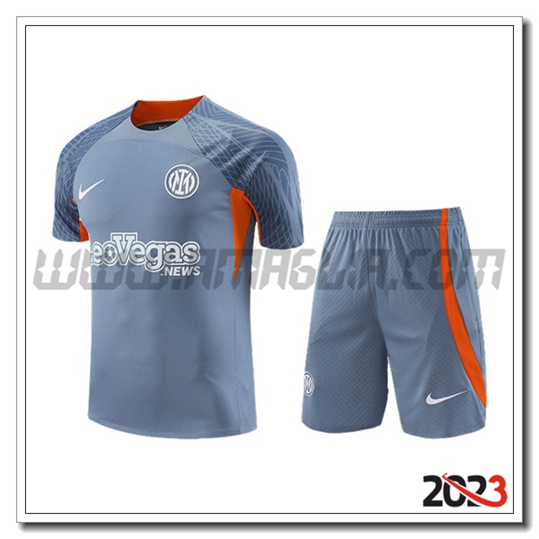 Kit Maglia Allenamento + Pantaloncini Inter Milan Grigio/Arancia 2023 2024
