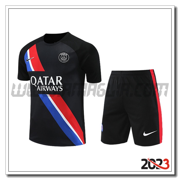 Kit Maglia Allenamento + Pantaloncini PSG Nero/Rosso/Blu 2023 2024