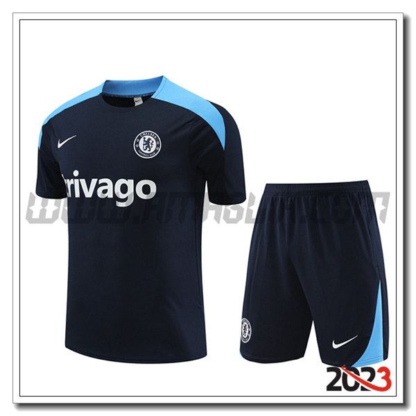 Kit Maglia Allenamento + Pantaloncini FC Chelsea Nero/Blu 2023 2024