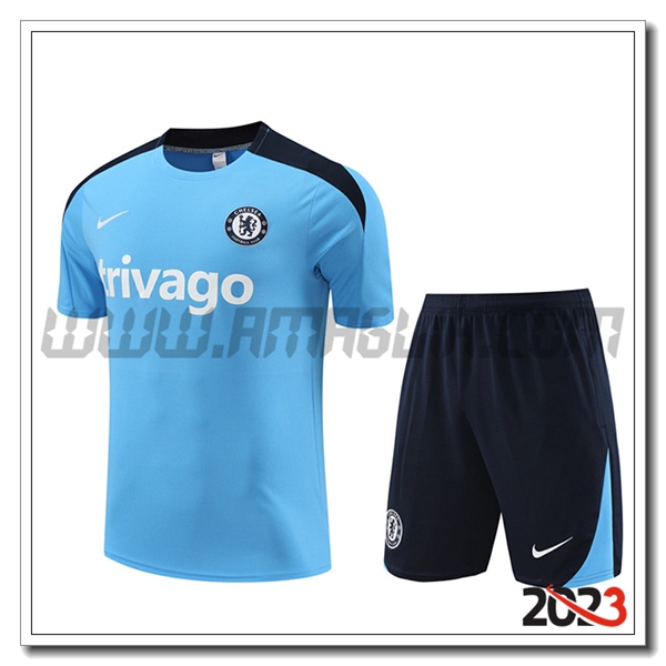 Kit Maglia Allenamento + Pantaloncini FC Chelsea Blu/Nero 2023 2024