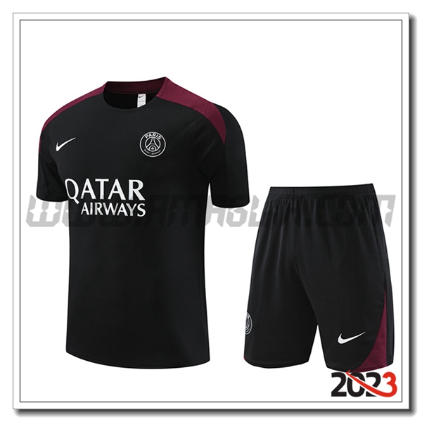 Kit Maglia Allenamento + Pantaloncini PSG Nero 2023 2024 -05