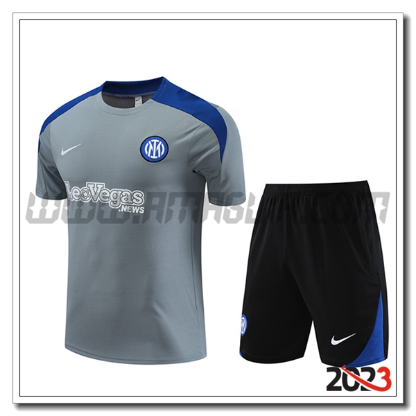 Kit Maglia Allenamento + Pantaloncini Inter Milan Grigio/Blu/Nero 2023 2024