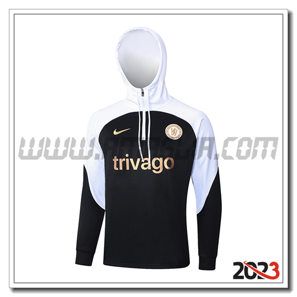 Felpa Allenamento Cappuccio FC Chelsea Bianco/Nero 2023 2024 -02