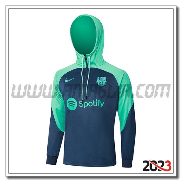 Felpa Allenamento Cappuccio FC Barcellona Blu/Verde 2023 2024