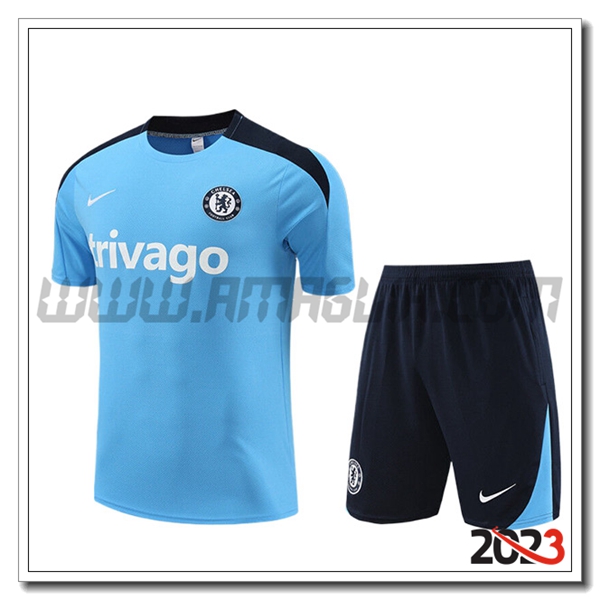 Kit Maglia Allenamento + Pantaloncini FC Chelsea Bambino Blu/Nero 2023 2024