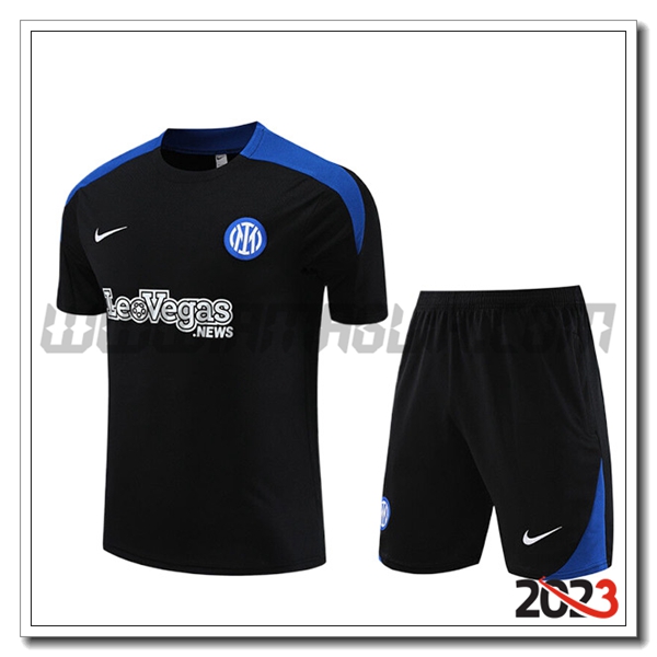 Kit Maglia Allenamento + Pantaloncini Inter Milan Bambino Nero/Blu 2023 2024