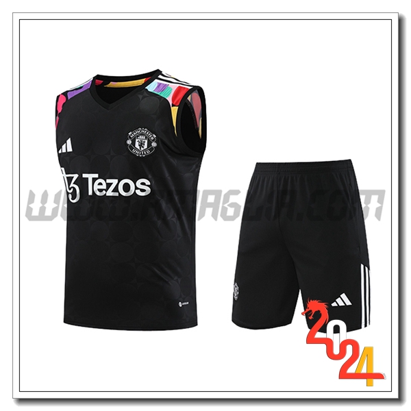 Kit Canotta Allenamento + Pantaloncini Manchester United Nero 2024/2025 -06