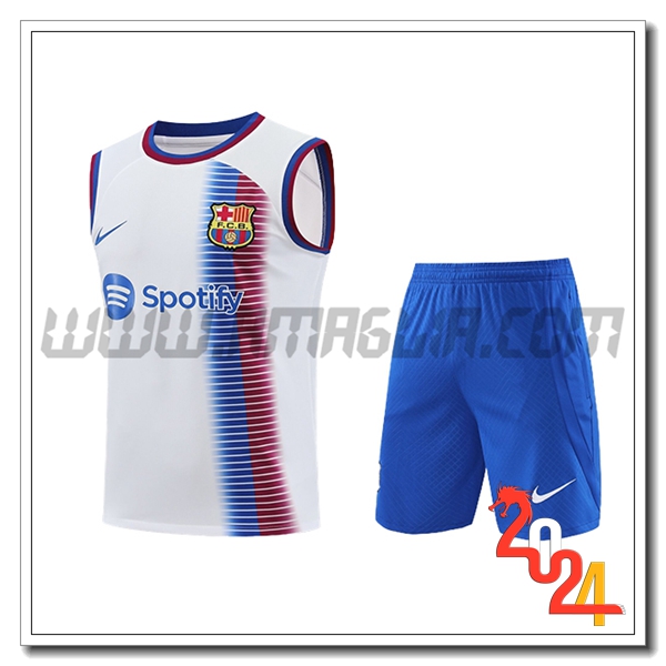 Kit Canotta Allenamento + Pantaloncini FC Barcellona Bianco/Blu 2024/2025
