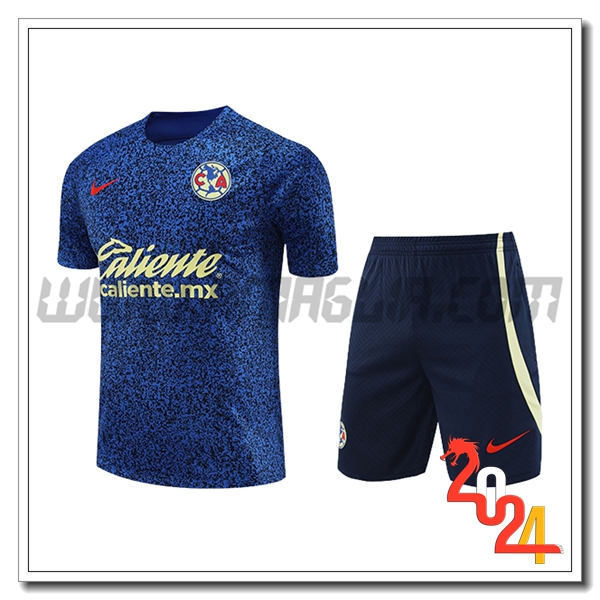 Kit Maglia Allenamento + Pantaloncini Club America Blu/Nero/Verde 2024/2025