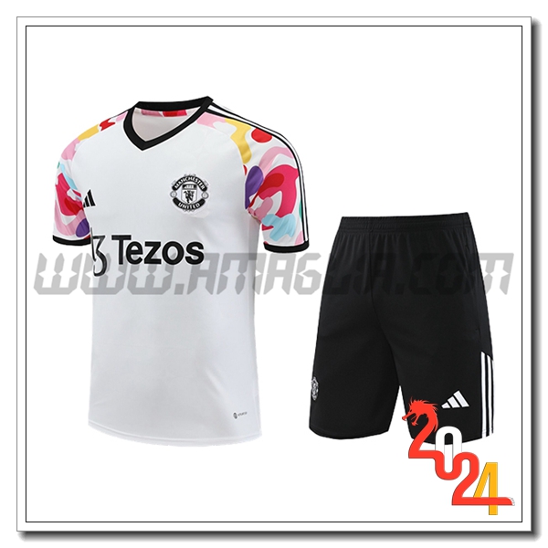 Kit Maglia Allenamento + Pantaloncini Manchester United Bianco/Nero 2024/2025