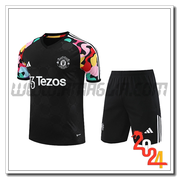 Kit Maglia Allenamento + Pantaloncini Manchester United Nero 2024/2025 -05