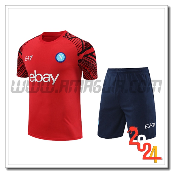 Kit Maglia Allenamento + Pantaloncini SSC Napoli Rosso/Blu 2024/2025
