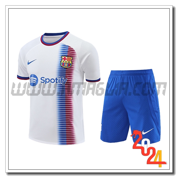 Kit Maglia Allenamento + Pantaloncini FC Barcellona Bianco/Blu 2024/2025