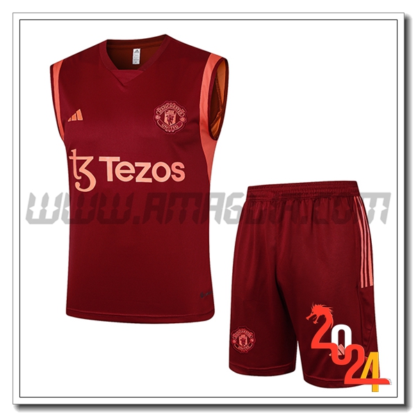 Kit Canotta Allenamento + Pantaloncini Manchester United Rosso 2024/2025 -03
