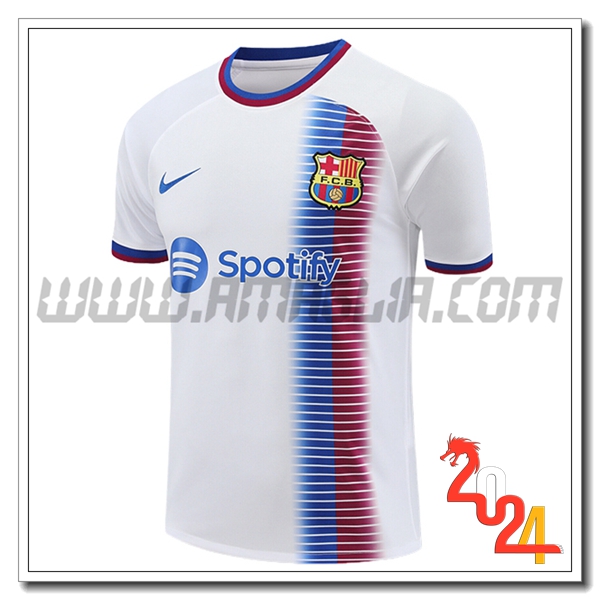 T Shirt Allenamento FC Barcellona Bianco/Blu 2024/2025