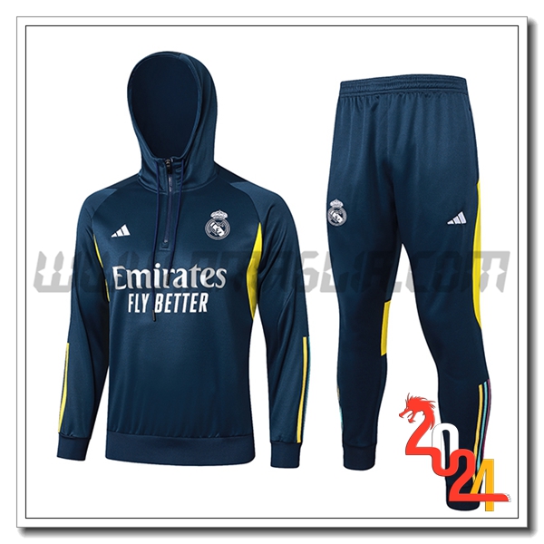 Giacca Con Cappuccio Tuta Giacca A Vento Real Madrid Blu/Giallo 2023 2024