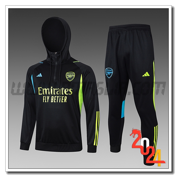 Giacca Con Cappuccio Tuta Arsenal Bambino Nero/Verde/Blu 2023 2024