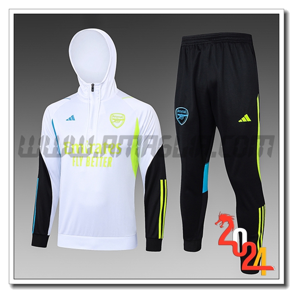 Giacca Con Cappuccio Tuta Arsenal Bambino Bianco/Verde/Blu 2023 2024