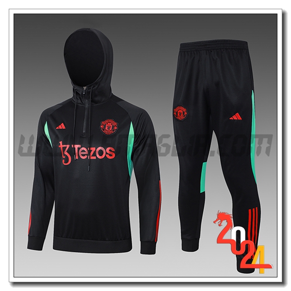 Giacca Con Cappuccio Tuta Manchester United Bambino Nero/Rosso/Verde 2023 2024