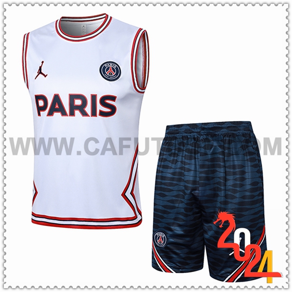 Kit Canotta Allenamento + Pantaloncini Jordan PSG Bianco/Rosso 2024 2025