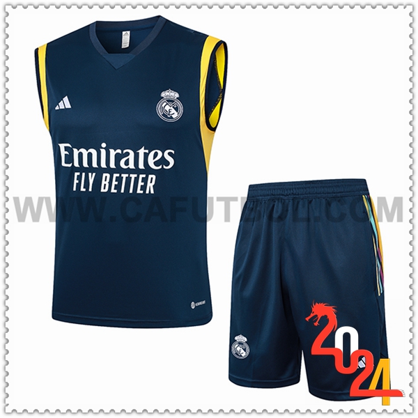 Kit Canotta Allenamento + Pantaloncini Real Madrid Blu/Giallo 2024 2025