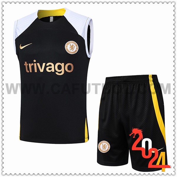Kit Canotta Allenamento + Pantaloncini FC Chelsea Bianco/Nero/Giallo 2024 2025