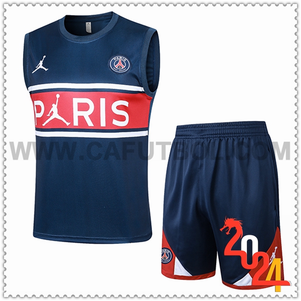 Kit Canotta Allenamento + Pantaloncini Jordan PSG Blu/Rosso 2024 2025