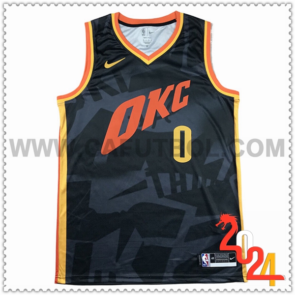Maglia Oklahoma City Thunder (WESTBROOK #0) 2024/25 Nero/Rosso/Giallo